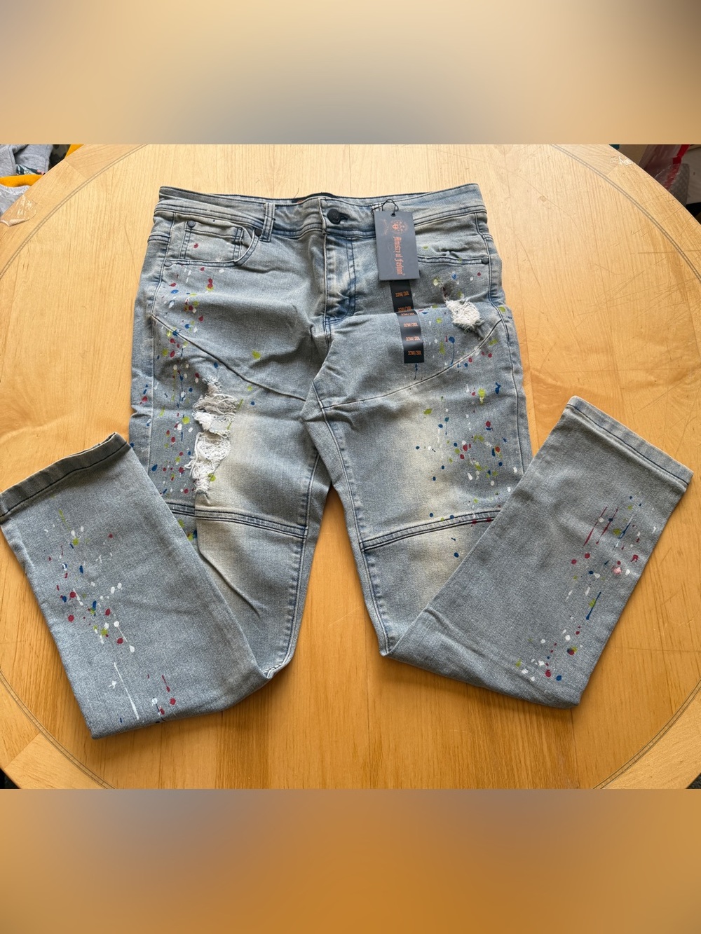 Ministry of Fashion Paint Splatter Distressed Moto Skinny Jeans 32x30 NWT